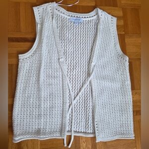 Cream Open-Knit Sleeveless Cardigan Vest